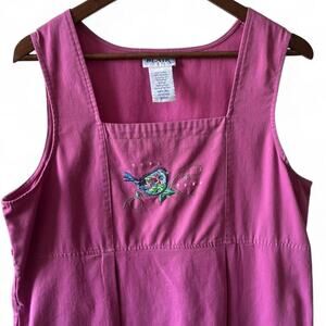 Magenta/pink embroidered bird smock dress-twee/cottagecore maxi dress-size XL